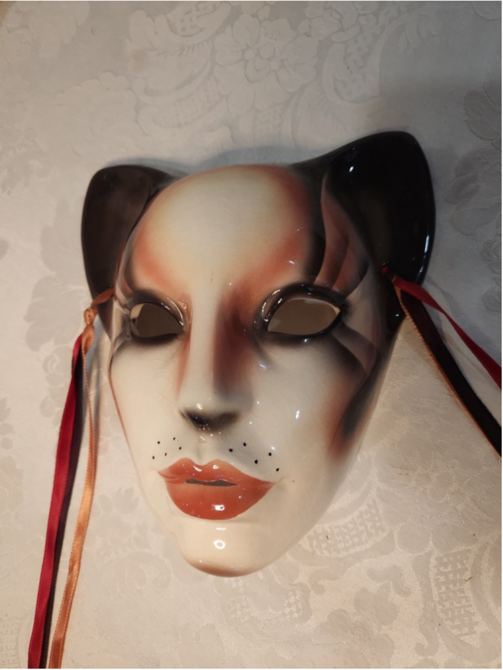 VINTAGE CERAMIC CATWOMAN THEATRE MASK / WALL DECOR ArtDeco 1988